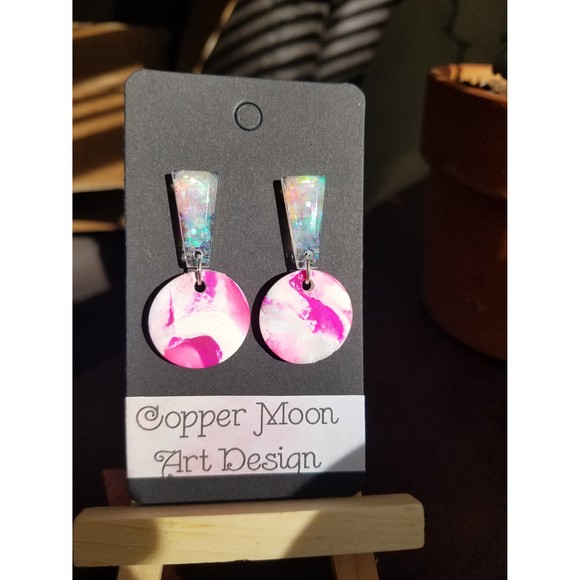 Handmade Pink Glitter Polymer Clay Statement Earrings - Picture 1 of 1
